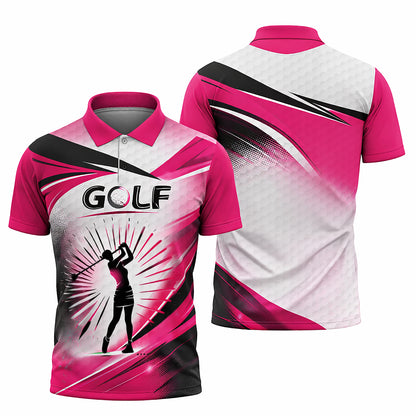 Women Golf Polo Shirt Pink Black Performance Shirt Golf Swing Graphic Athletic Polo