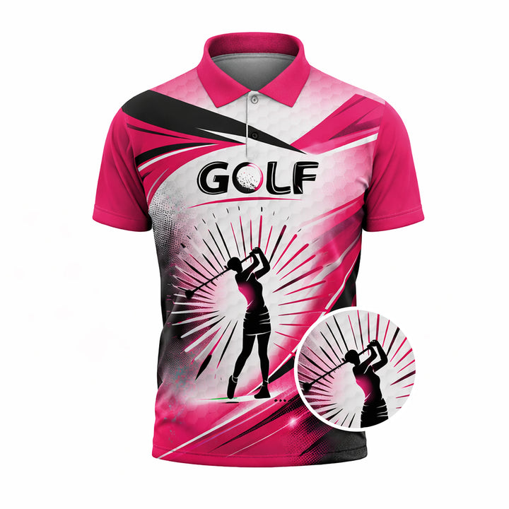 Women Golf Polo Shirt Pink Black Performance Shirt Golf Swing Graphic Athletic Polo