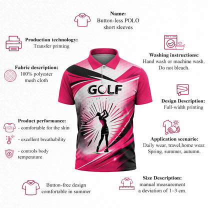 Women Golf Polo Shirt Pink Black Performance Shirt Golf Swing Graphic Athletic Polo
