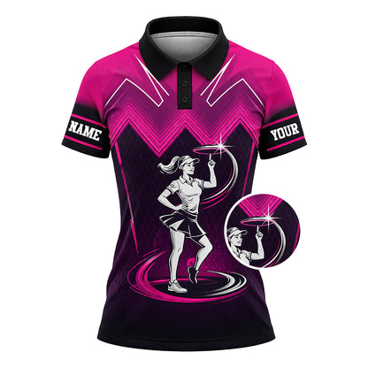 Women Pickleball Polo Shirt Custom Name Pink Black Sport Performance Polo Skirt Outfit Style