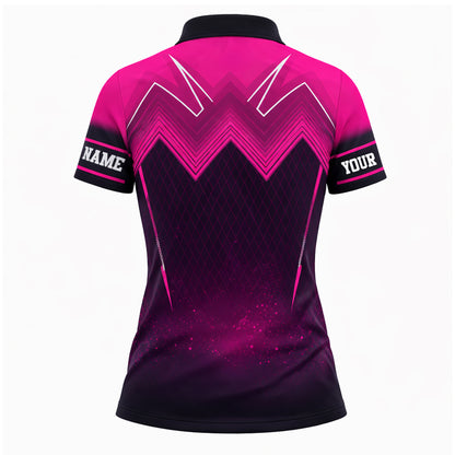 Women Pickleball Polo Shirt Custom Name Pink Black Sport Performance Polo Skirt Outfit Style