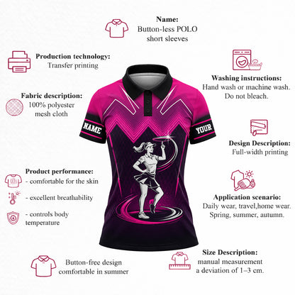 Women Pickleball Polo Shirt Custom Name Pink Black Sport Performance Polo Skirt Outfit Style