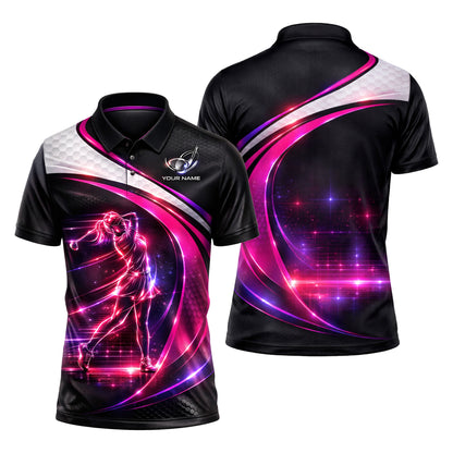 Women Golf Polo Shirt Personalized Name Neon Golf Player Performance Polo Pink Black Gradient