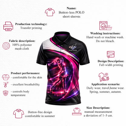 Women Golf Polo Shirt Personalized Name Neon Golf Player Performance Polo Pink Black Gradient