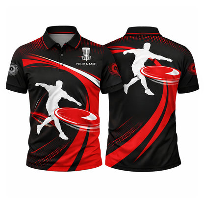 Disc Golf Polo Shirt Personalized Name Red Black Frisbee Player Performance Polo Unisex