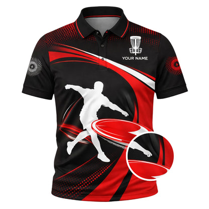 Disc Golf Polo Shirt Personalized Name Red Black Frisbee Player Performance Polo Unisex
