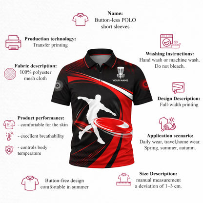 Disc Golf Polo Shirt Personalized Name Red Black Frisbee Player Performance Polo Unisex