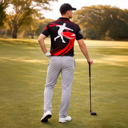 Disc Golf Polo Shirt Personalized Name Red Black Frisbee Player Performance Polo Unisex