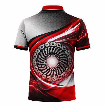 Disc Golf Polo Shirt Red Black Lightning Basket Graphic Performance Polo Unisex