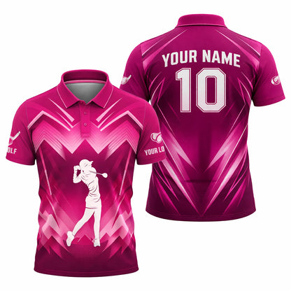 Women Golf Polo Shirt Custom Name Pink Gradient Performance Polo Sport Shirt