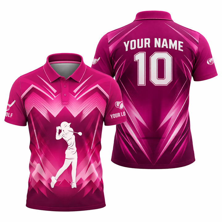 Women Golf Polo Shirt Custom Name Pink Gradient Performance Polo Sport Shirt