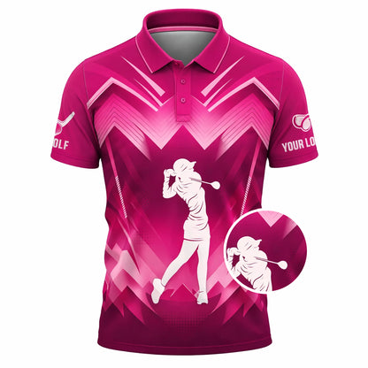 Women Golf Polo Shirt Custom Name Pink Gradient Performance Polo Sport Shirt