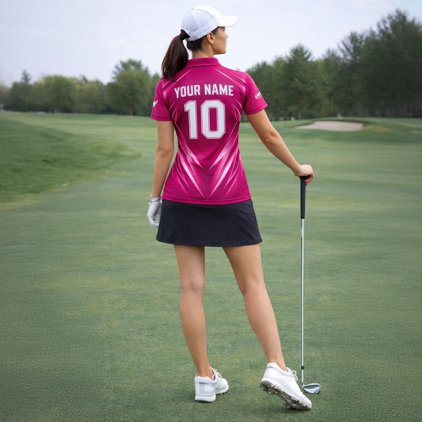 Women Golf Polo Shirt Custom Name Pink Gradient Performance Polo Sport Shirt