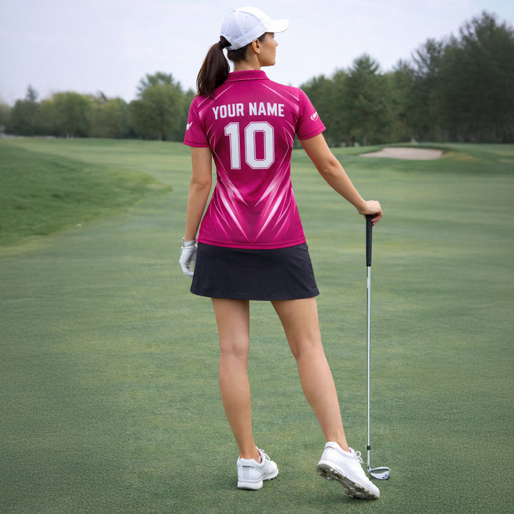 Women Golf Polo Shirt Custom Name Pink Gradient Performance Polo Sport Shirt