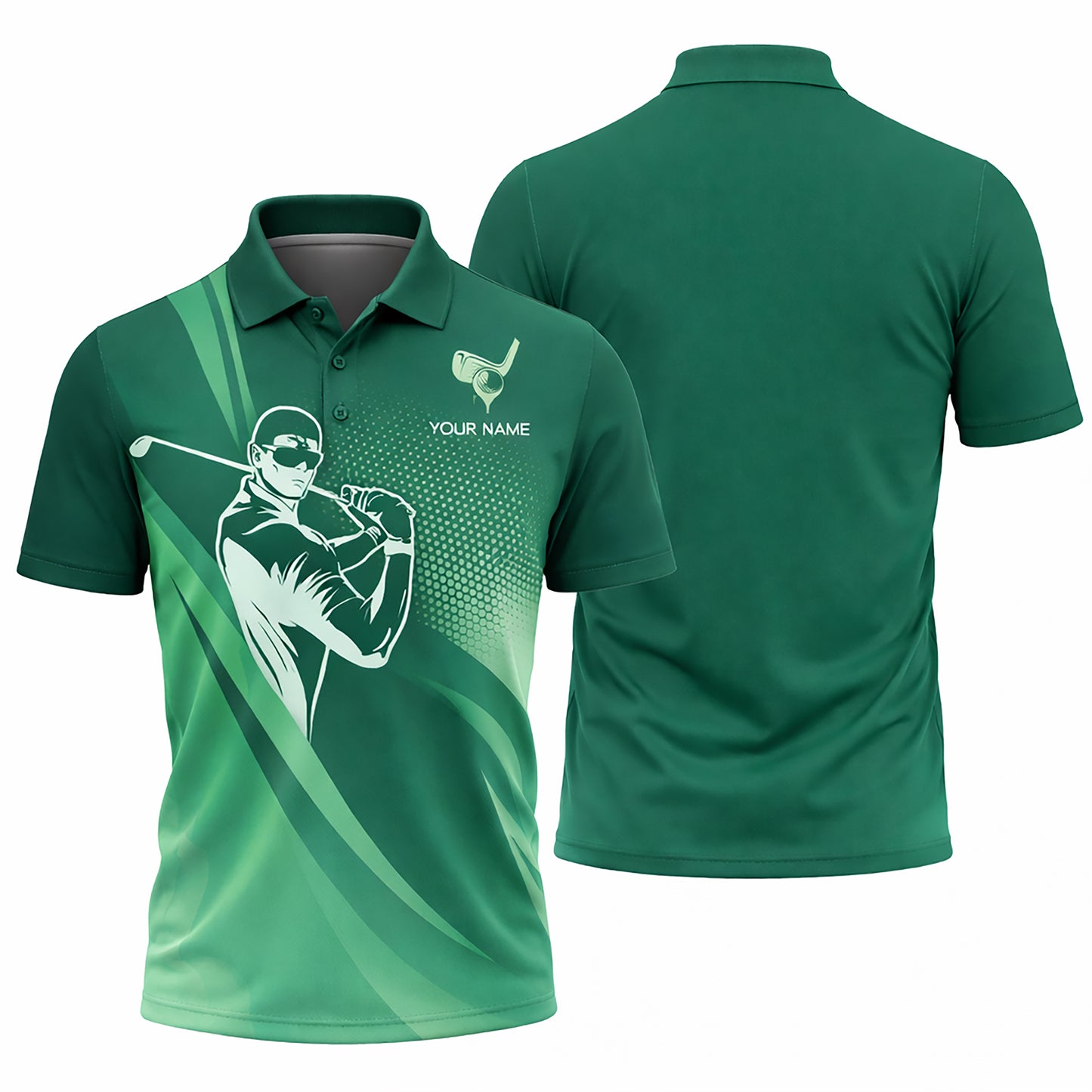 Golf Polo Shirt Personalized Name Green Gradient Golfer Swing Performance Polo Unisex