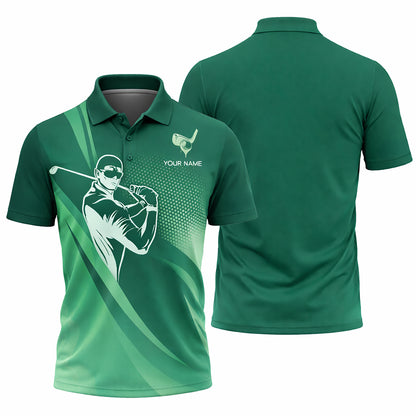 Golf Polo Shirt Personalized Name Green Gradient Golfer Swing Performance Polo Unisex