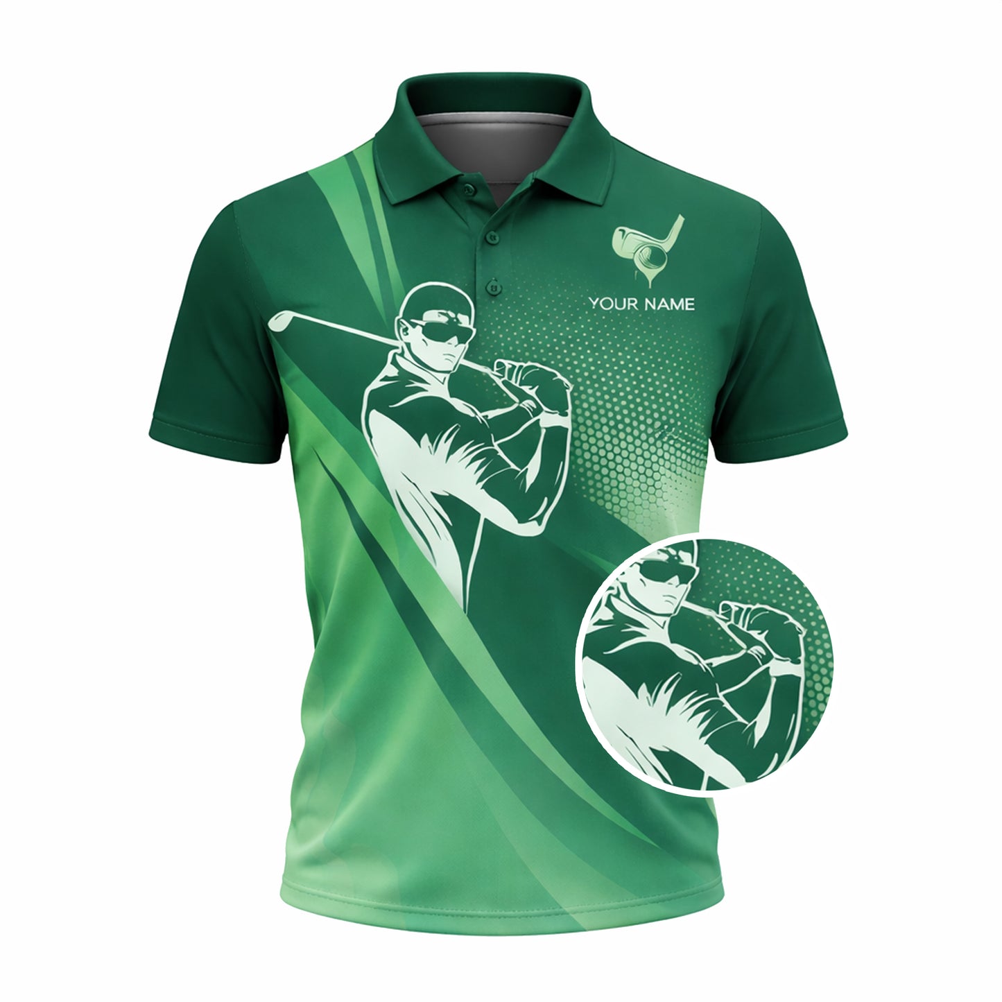 Golf Polo Shirt Personalized Name Green Gradient Golfer Swing Performance Polo Unisex