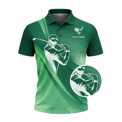Golf Polo Shirt Personalized Name Green Gradient Golfer Swing Performance Polo Unisex