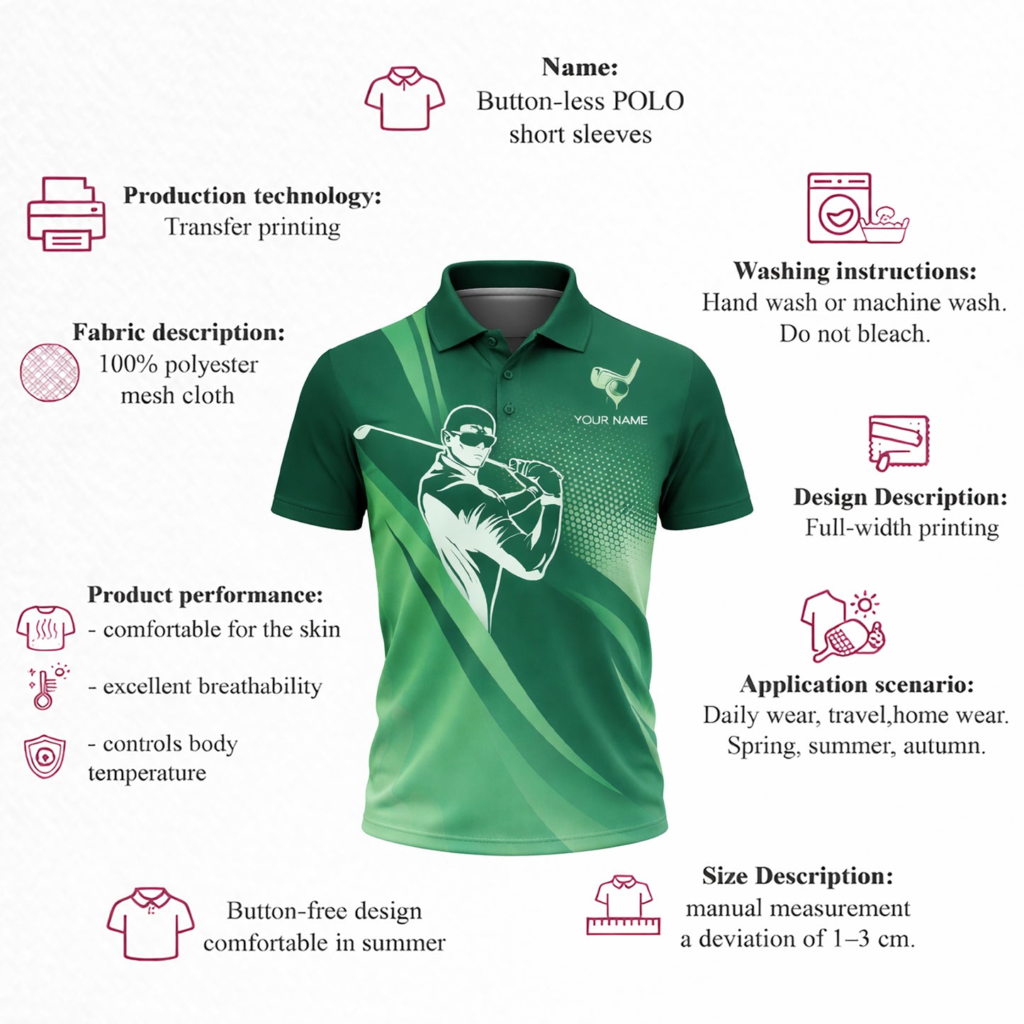 Golf Polo Shirt Personalized Name Green Gradient Golfer Swing Performance Polo Unisex