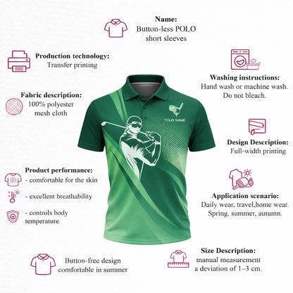 Golf Polo Shirt Personalized Name Green Gradient Golfer Swing Performance Polo Unisex