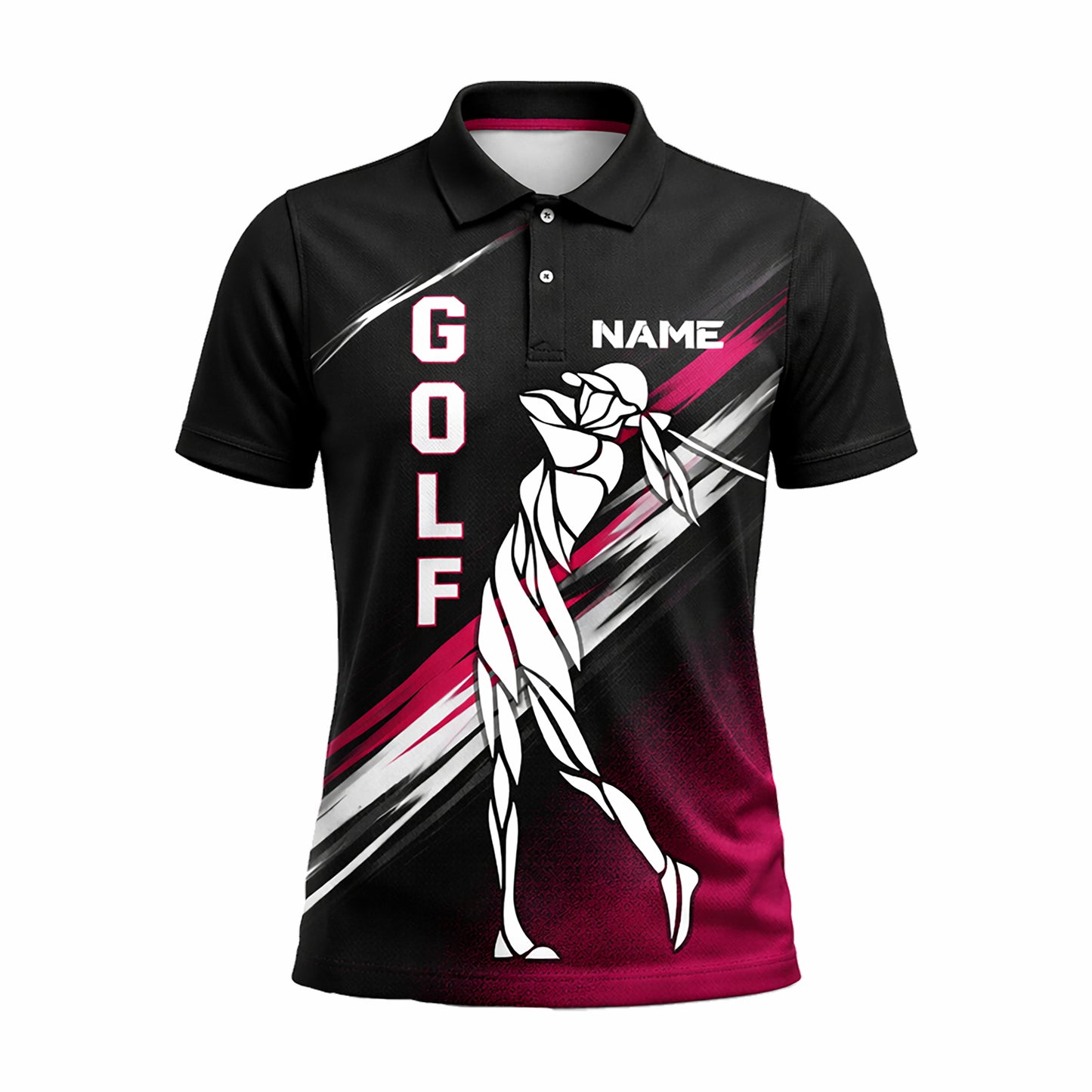 Custom Golf Polo Shirt Personalized Name Golfer Swing Graphic Black Pink Performance Polo Unisex