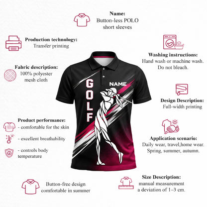 Custom Golf Polo Shirt Personalized Name Golfer Swing Graphic Black Pink Performance Polo Unisex