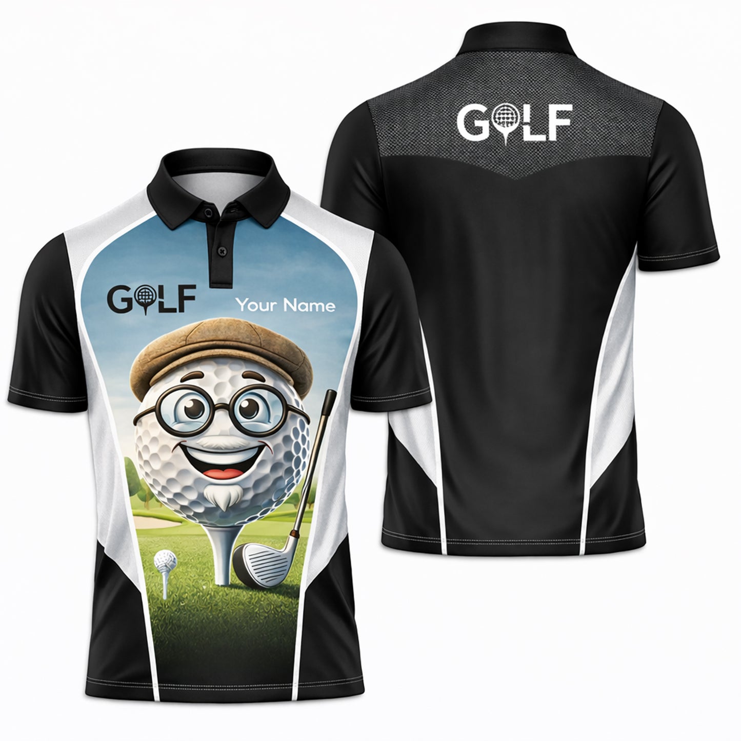 Funny Golf Polo Shirt Cartoon Golf Ball Grandpa Personalized Name Cute Golfer Performance Polo Men Women