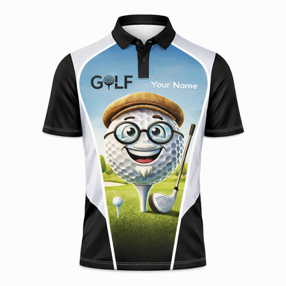 Funny Golf Polo Shirt Cartoon Golf Ball Grandpa Personalized Name Cute Golfer Performance Polo Men Women