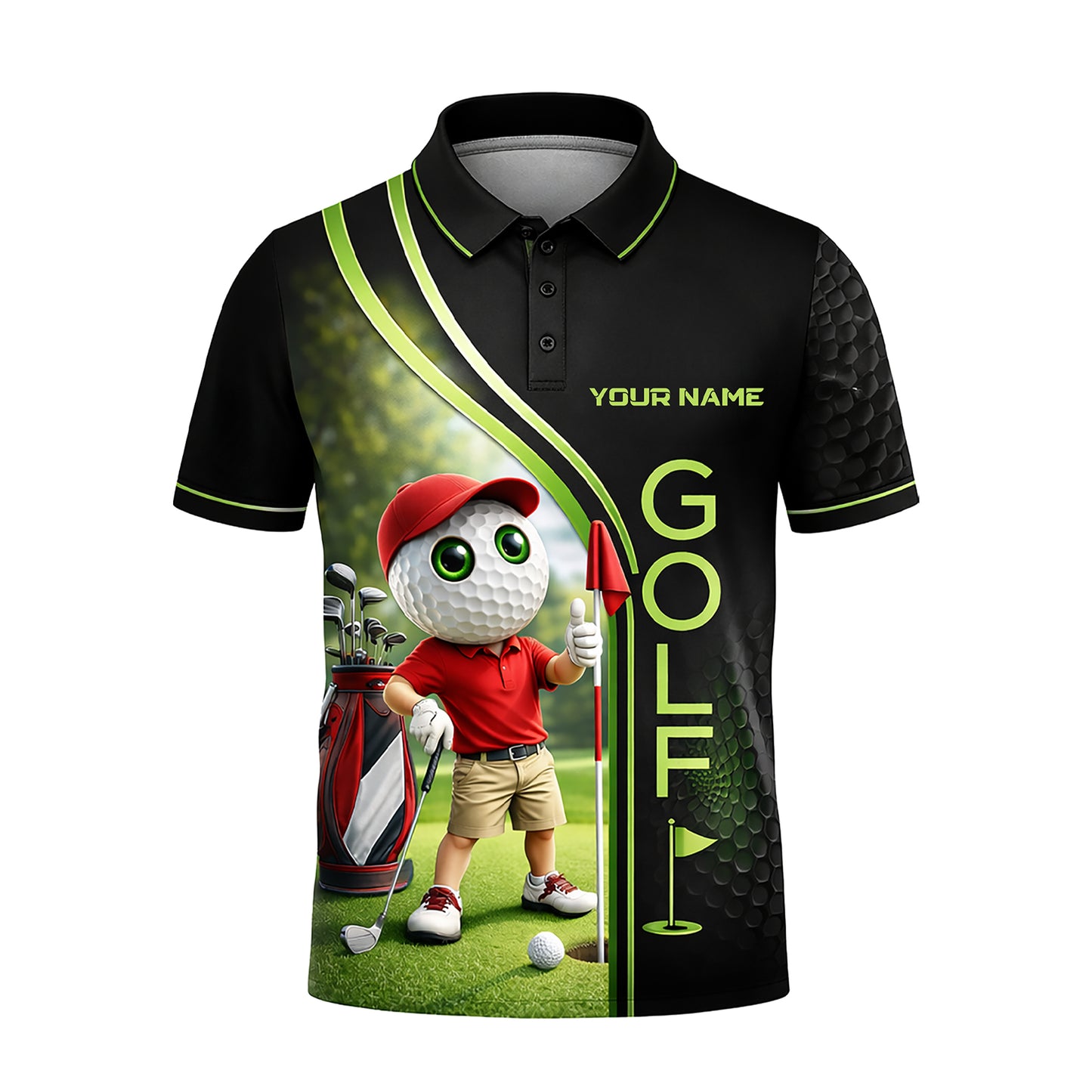 Funny Golf Polo Shirt Custom Name Cartoon Golf Ball Player 3D Performance Polo