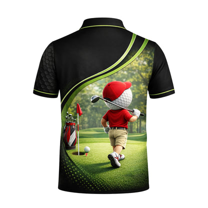 Funny Golf Polo Shirt Custom Name Cartoon Golf Ball Player 3D Performance Polo