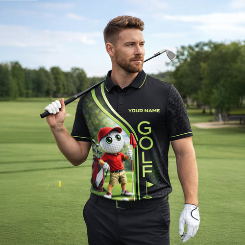 Funny Golf Polo Shirt Custom Name Cartoon Golf Ball Player 3D Performance Polo