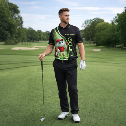 Funny Golf Polo Shirt Custom Name Cartoon Golf Ball Player 3D Performance Polo