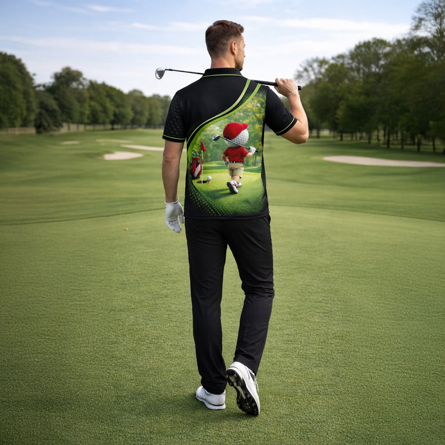 Funny Golf Polo Shirt Custom Name Cartoon Golf Ball Player 3D Performance Polo