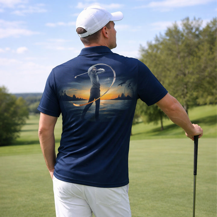 Golf Polo Shirt Personalized Name Scenic Golf Ball Hole Design Performance Shirt Unisex