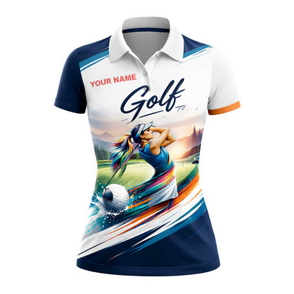 Women Golf Polo Shirt Personalized Name Golf Player Graphic Performance Polo Shirt