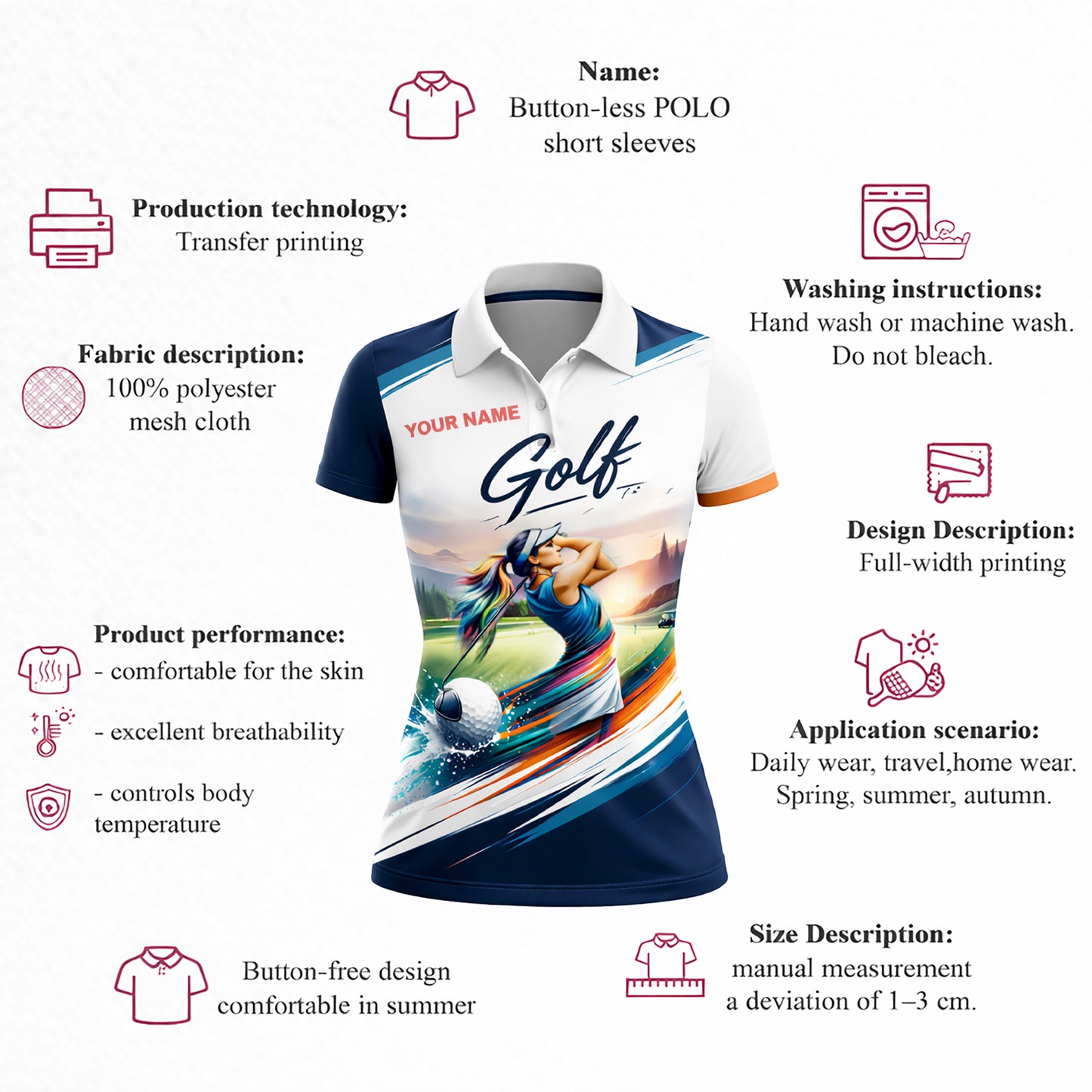 Women Golf Polo Shirt Personalized Name Golf Player Graphic Performance Polo Shirt