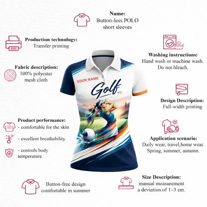Women Golf Polo Shirt Personalized Name Golf Player Graphic Performance Polo Shirt