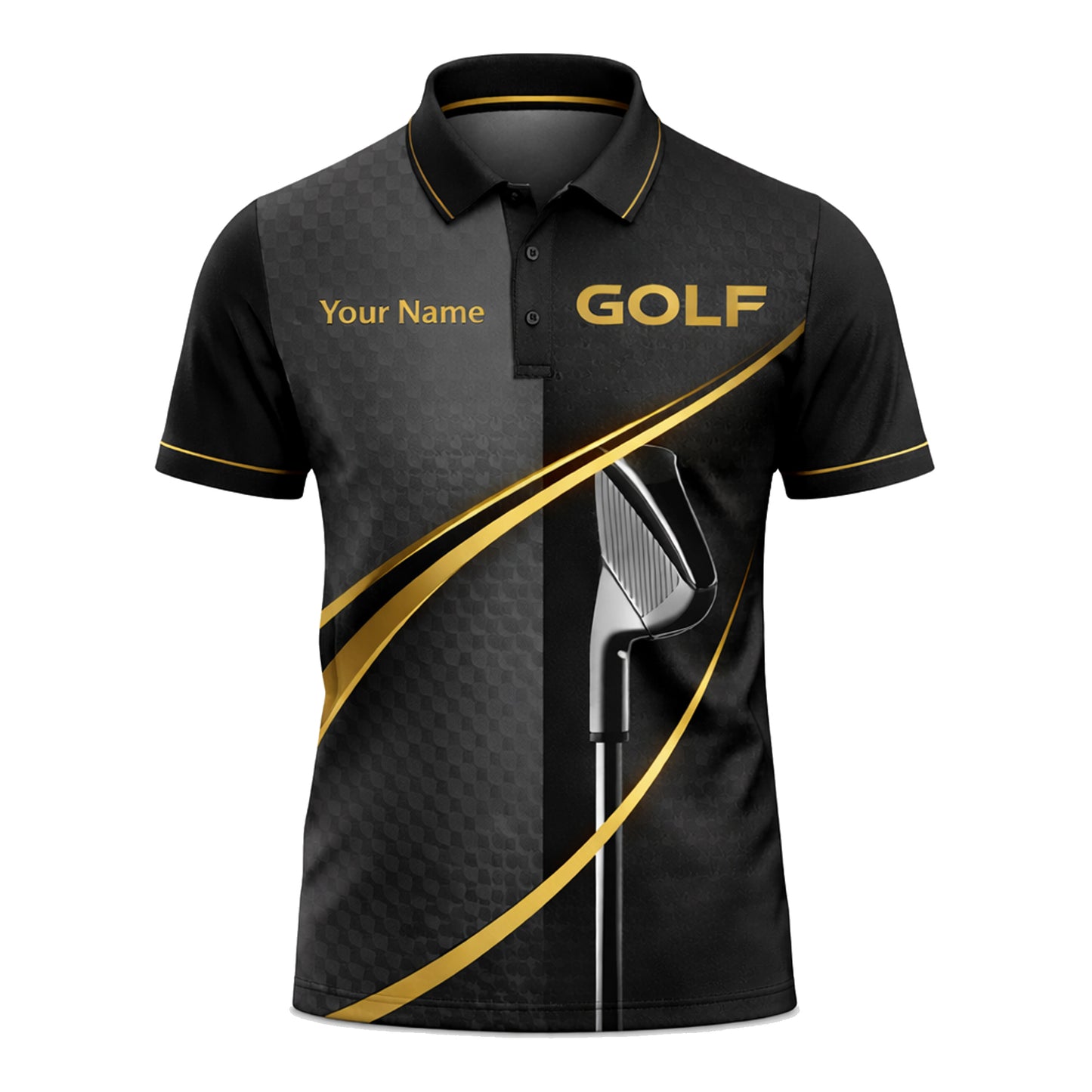 Custom Name Golf Polo Shirt Black Gold Performance Polo for Men Women Personalized Golf Shirt