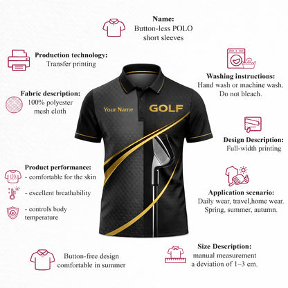 Custom Name Golf Polo Shirt Black Gold Performance Polo for Men Women Personalized Golf Shirt