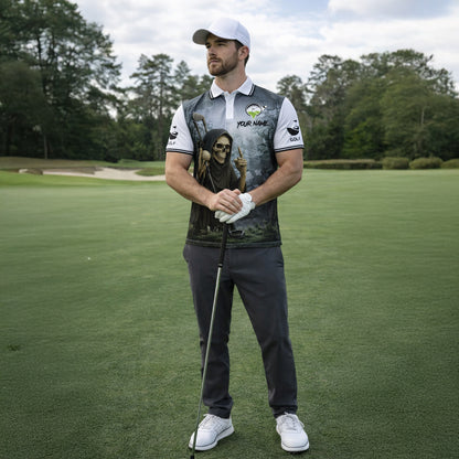 Funny Skull Golf Polo Shirt Custom Name Swing Swear Look For Ball Repeat Performance Shirt