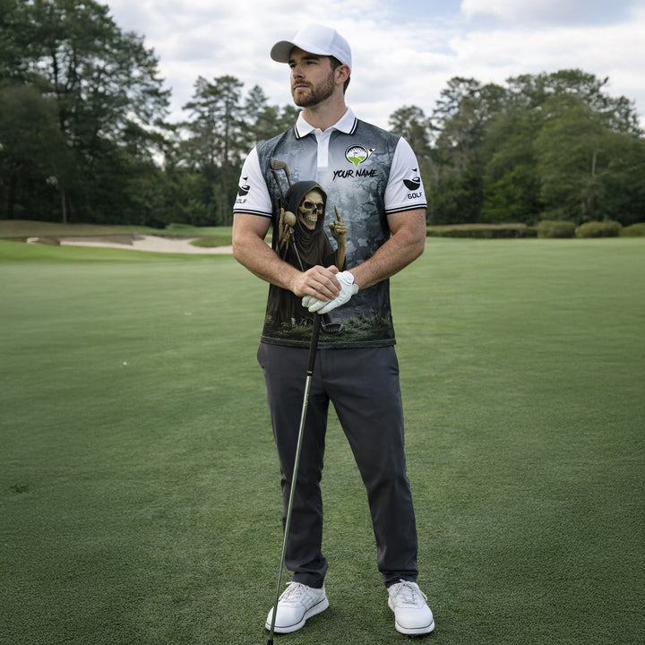 Funny Skull Golf Polo Shirt Custom Name Swing Swear Look For Ball Repeat Performance Shirt