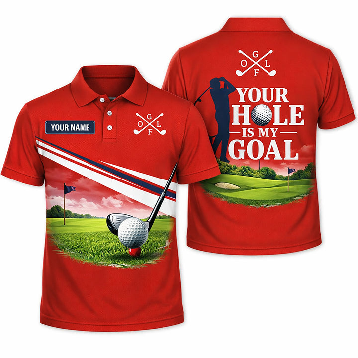 Custom Golf Polo Shirt Funny Golfer Design Your Hole Is My Goal Personalized Name Performance Polo Red