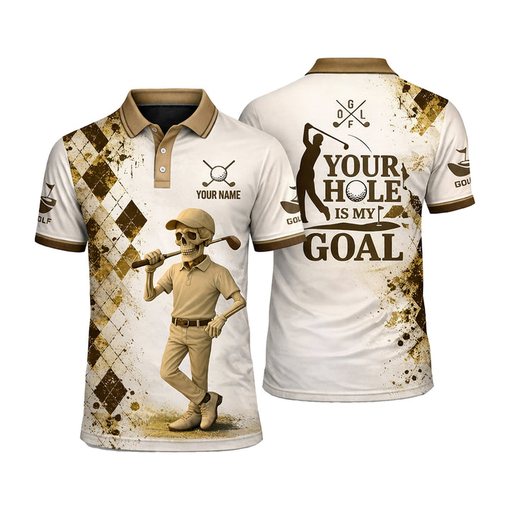 Custom Golf Polo Shirt Funny Skull Golfer Your Hole Is My Goal Personalized Name All Over Print Performance Shirt