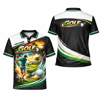 Custom Golf Polo Shirt Personalized Name Tropical Course Graphic All Over Print Performance Shirt