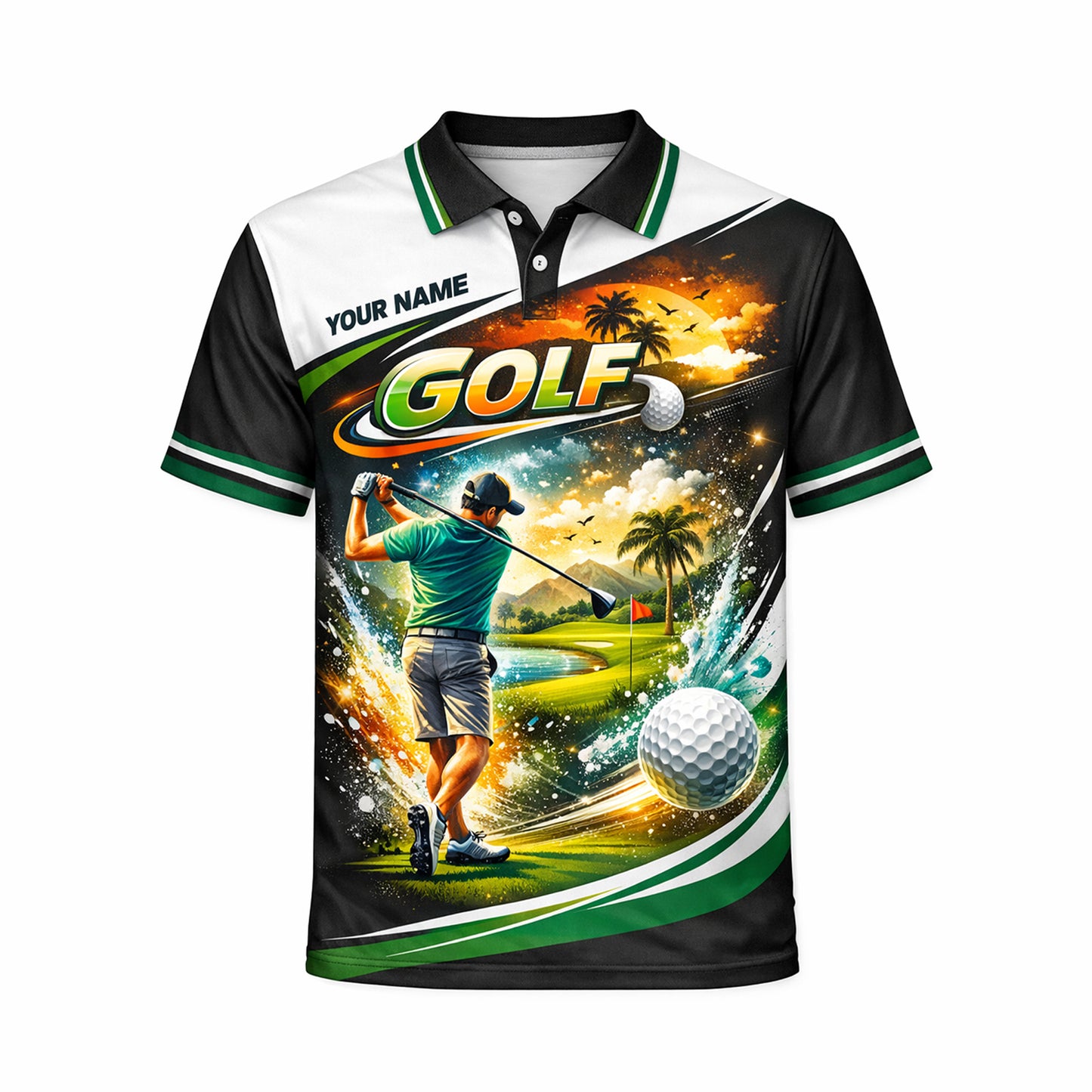 Custom Golf Polo Shirt Personalized Name Tropical Course Graphic All Over Print Performance Shirt