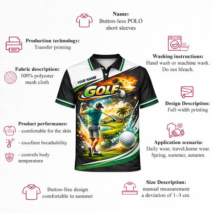 Custom Golf Polo Shirt Personalized Name Tropical Course Graphic All Over Print Performance Shirt