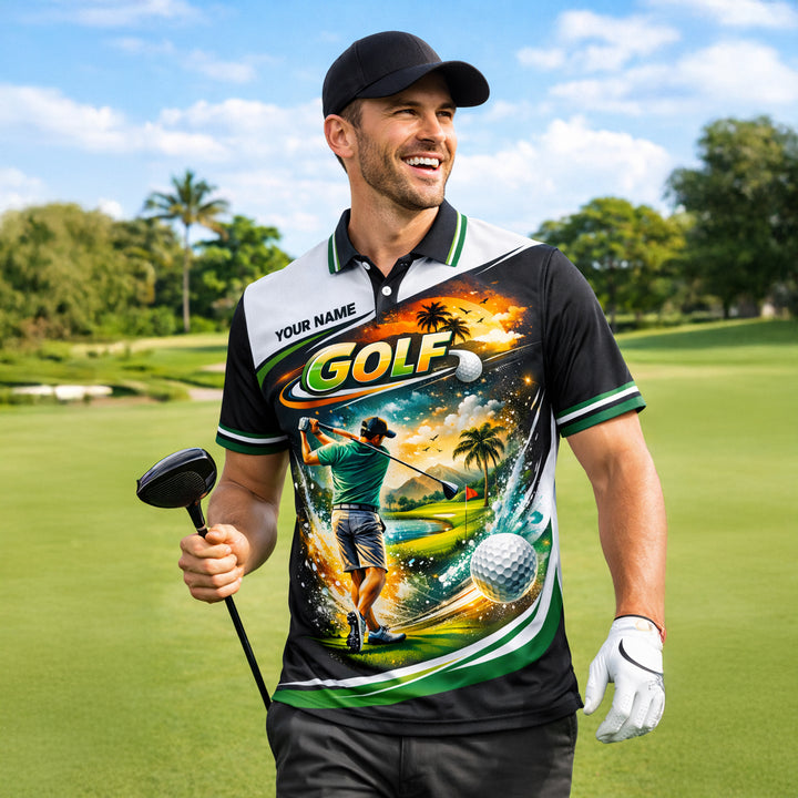 Custom Golf Polo Shirt Personalized Name Tropical Course Graphic All Over Print Performance Shirt