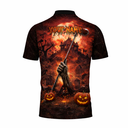 Golfween Halloween Golf Polo Shirt Custom Name Zombie Golfer Pumpkin Horror All Over Print