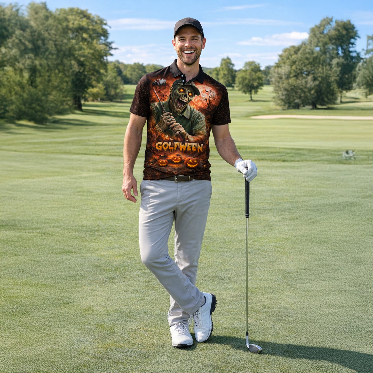 Golfween Halloween Golf Polo Shirt Custom Name Zombie Golfer Pumpkin Horror All Over Print