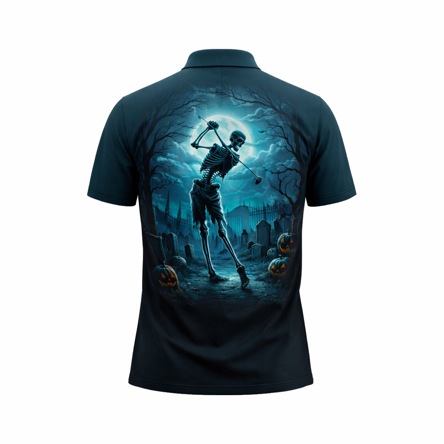 Halloween Skeleton Golf Polo Shirt Personalized Golfing Skull Moon Graphic Performance Polo